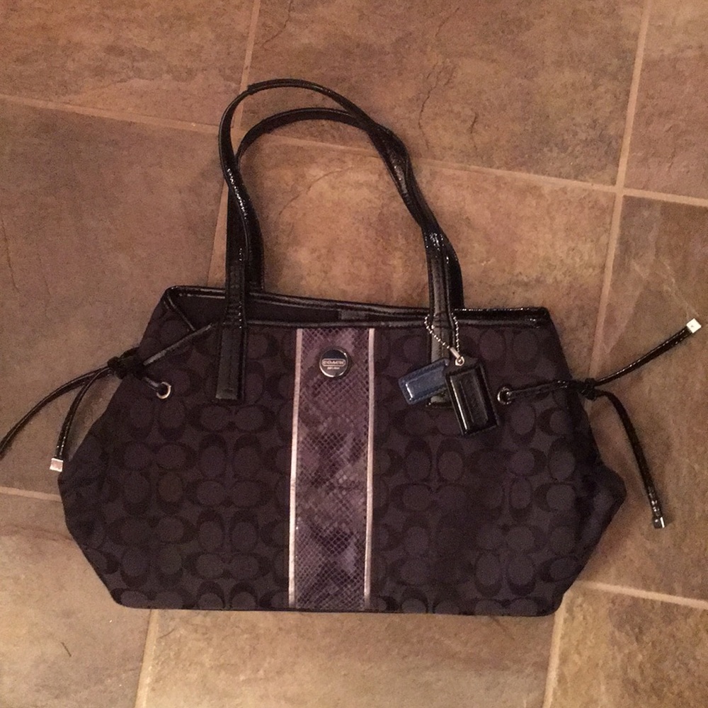 Coach black snake skin stripe shoulder purse